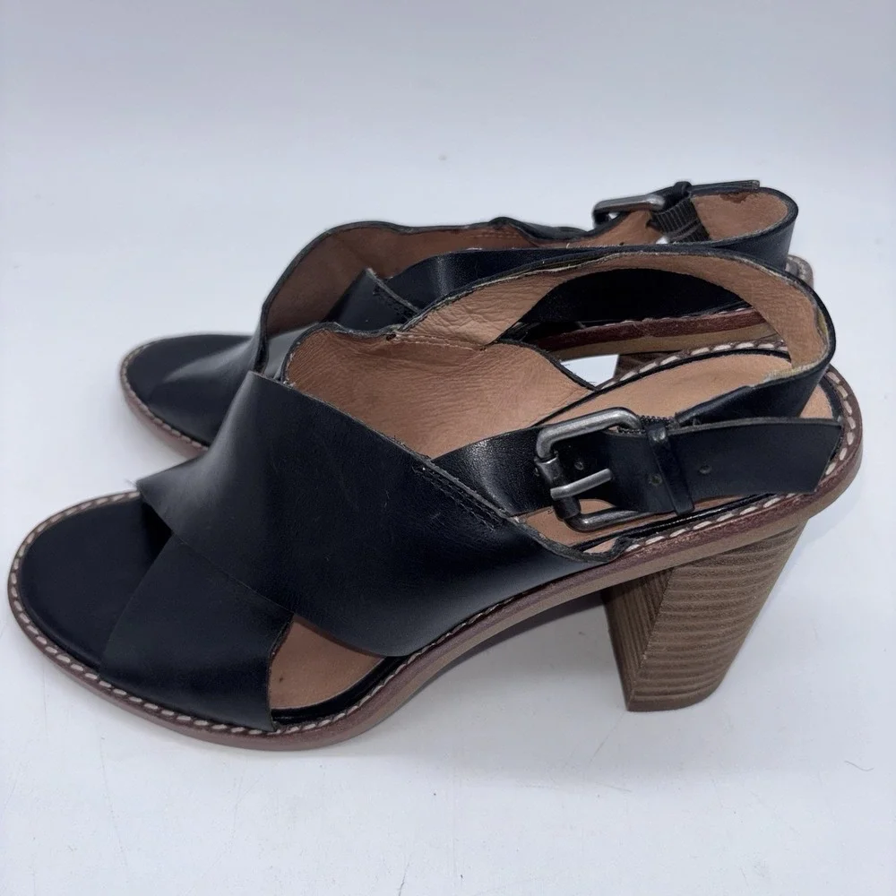 Madewell The Ruthie Women's Size 7 Black Leather Crisscross Slingback Sandals